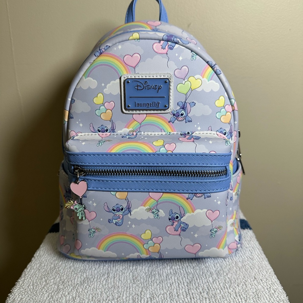 Loungefly Disney Stitch Heart Rainbow Fantasy Blue Mini Backpack